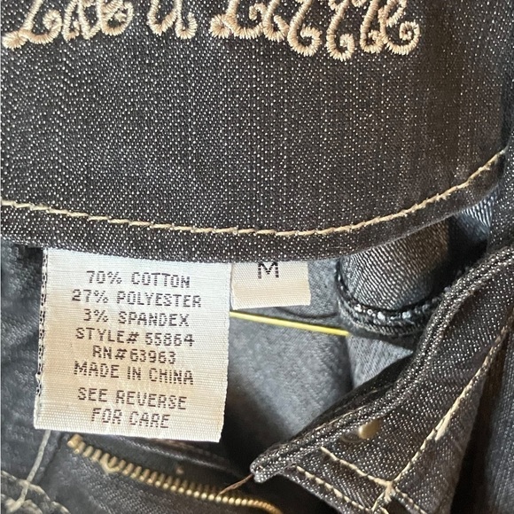 LIVE a Little Light Black Jeans Jacket Silver Hardware White Overstitching M - Picture 3 of 7